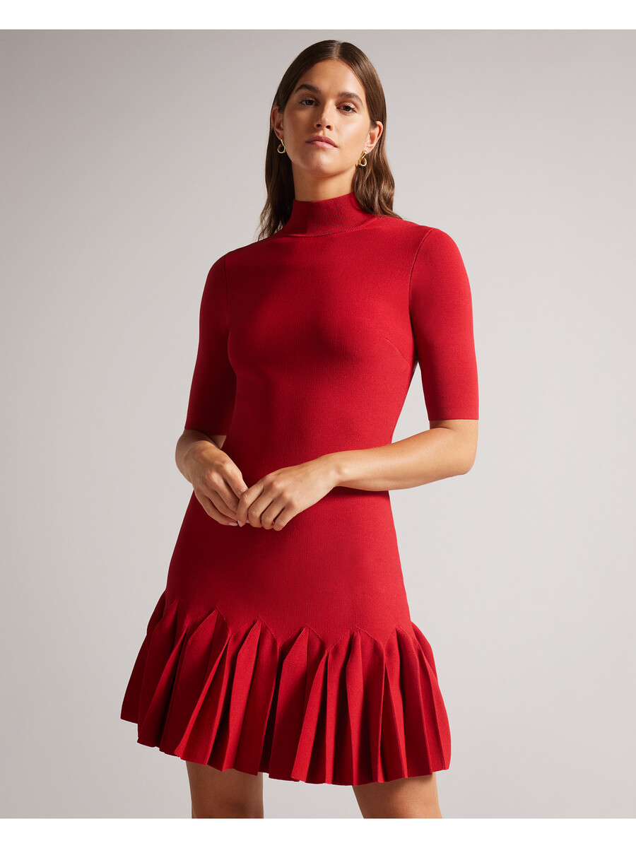 canddy - vestido mini ajustado de punto con dobladillo plisado