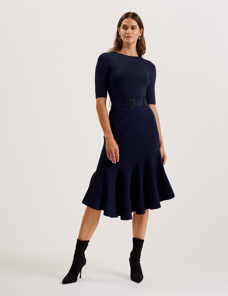 samalee - vestido midi de punto con dobladillo volteado