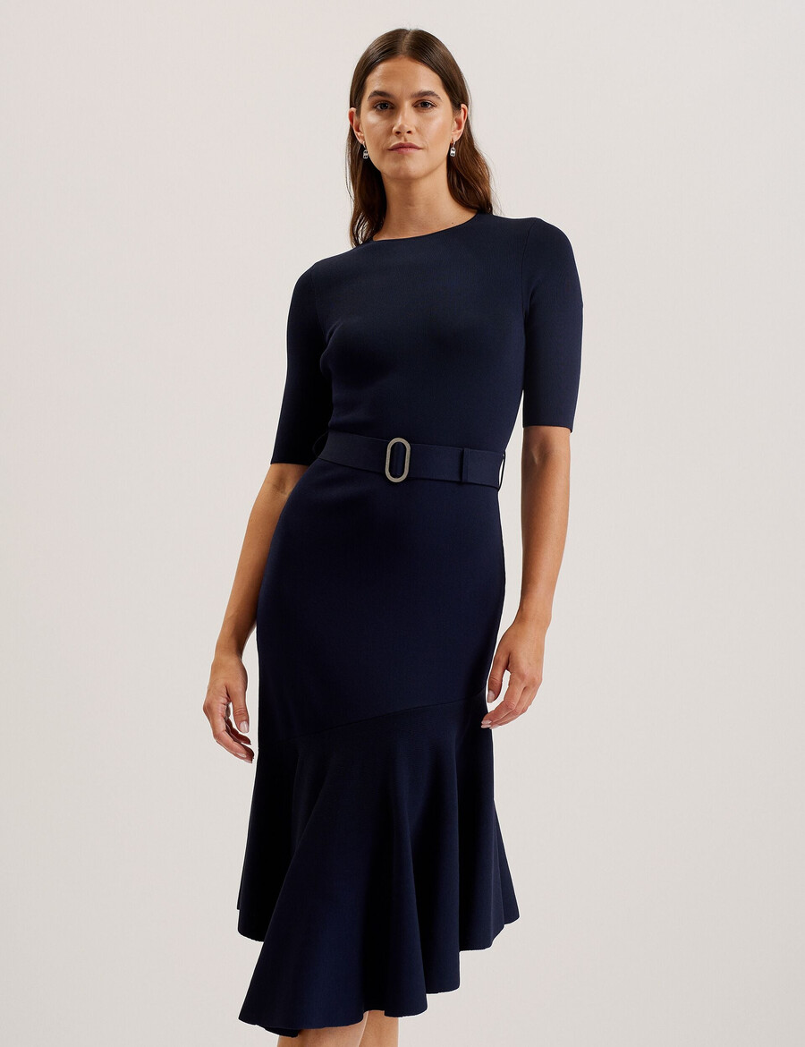 samalee - vestido midi de punto con dobladillo volteado