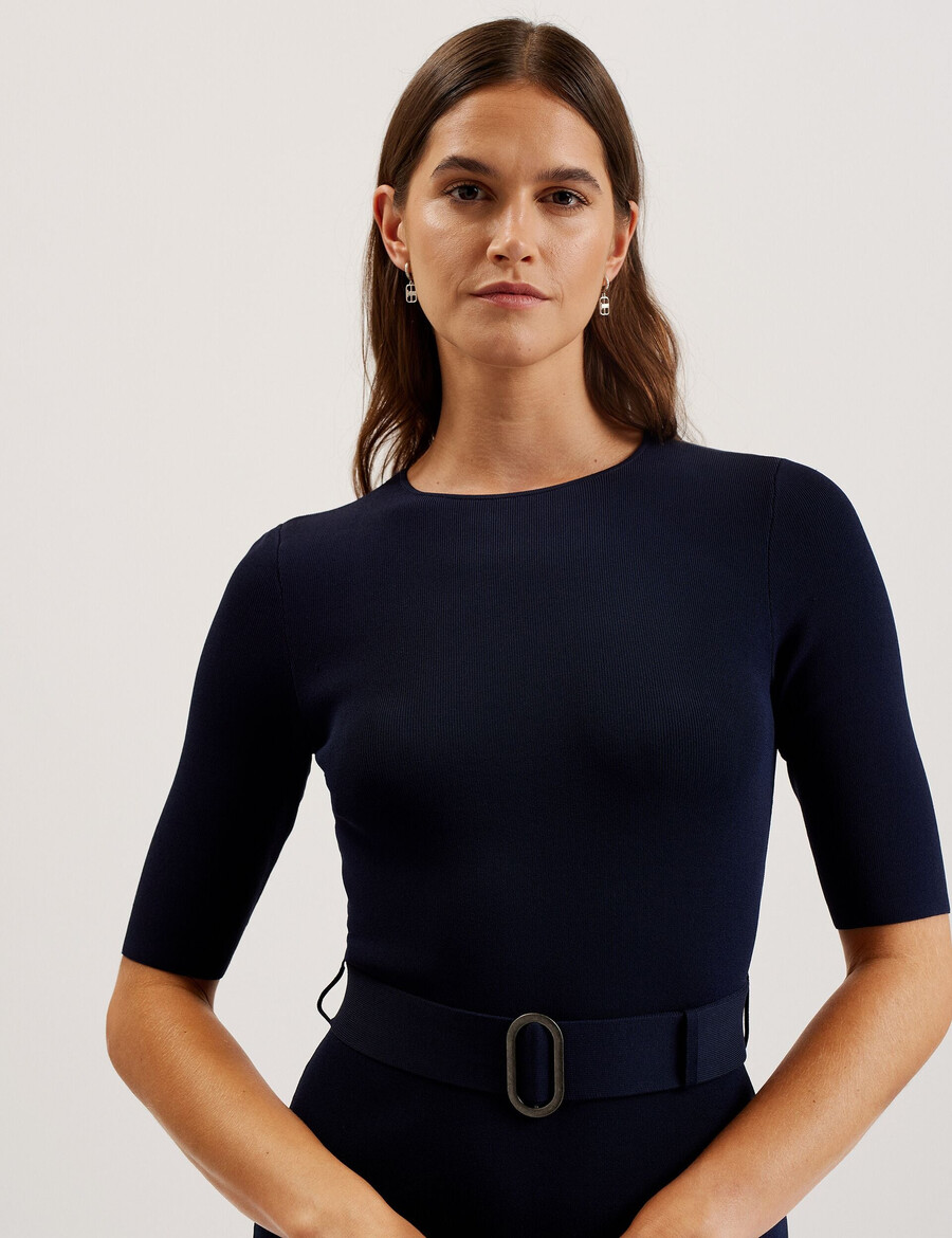 samalee - vestido midi de punto con dobladillo volteado