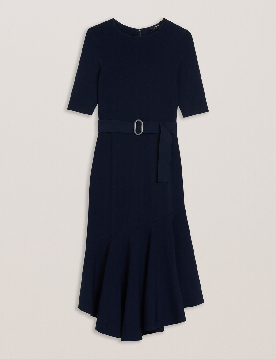 samalee - vestido midi de punto con dobladillo volteado