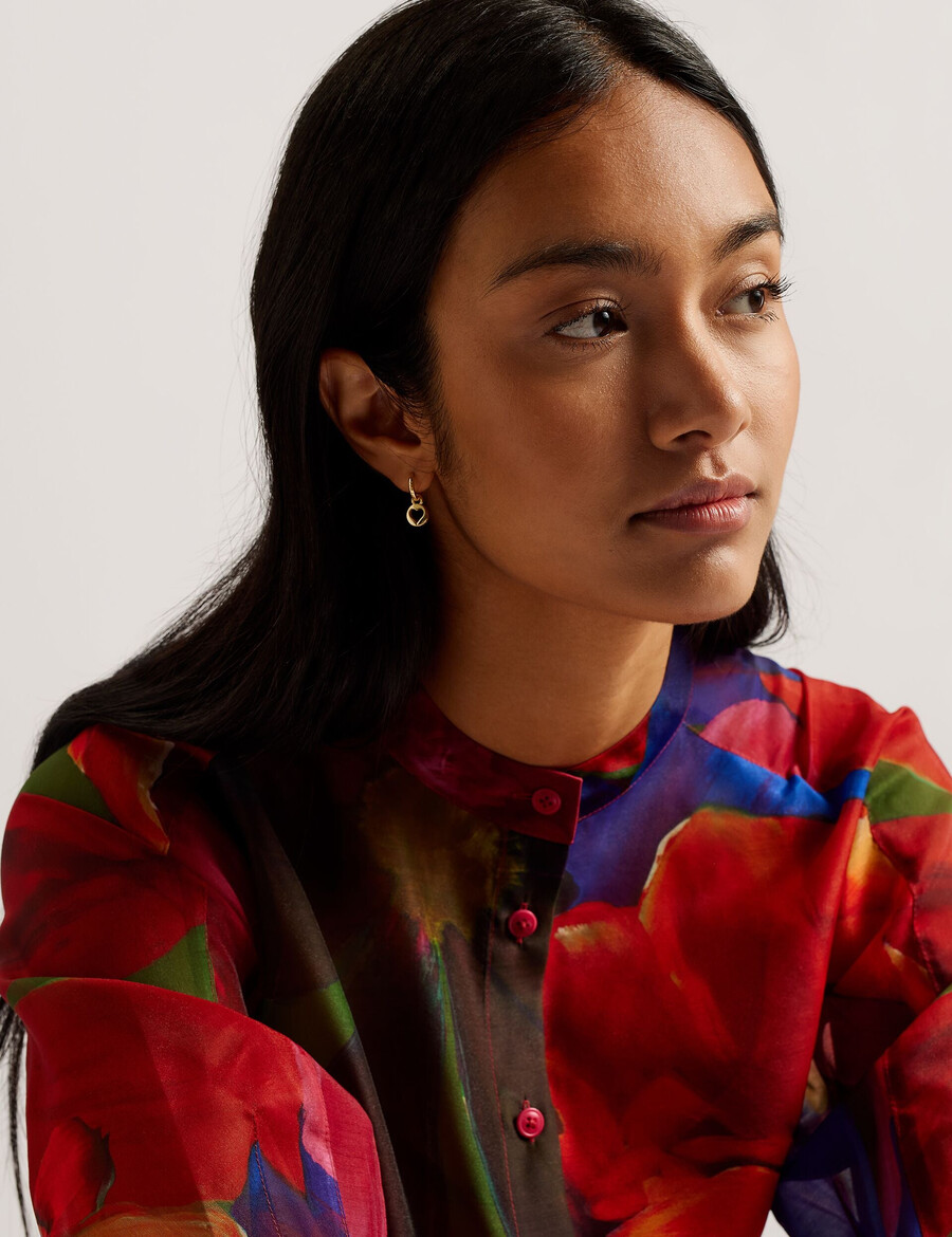 miru - vestido midi de organza con estampado tropical