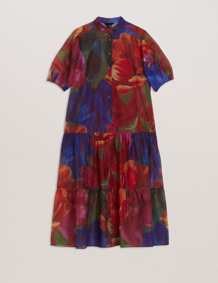 miru - vestido midi de organza con estampado tropical