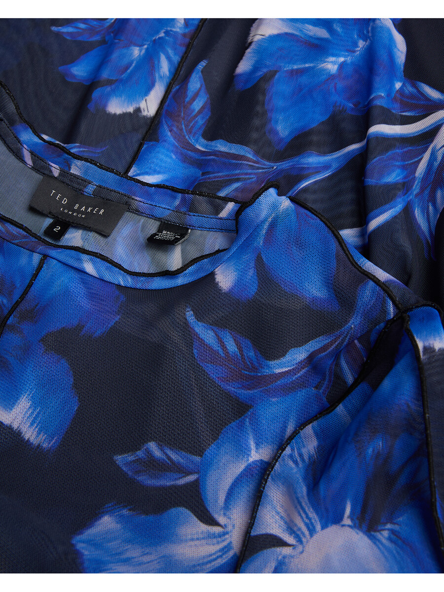 rozeen - vestido estampado de manga larga de malla