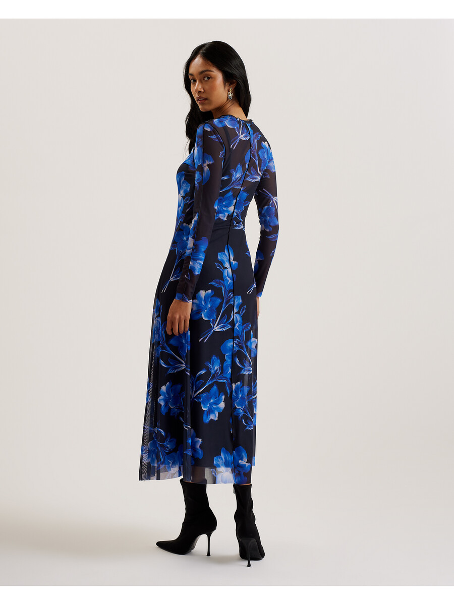 rozeen - vestido estampado de manga larga de malla