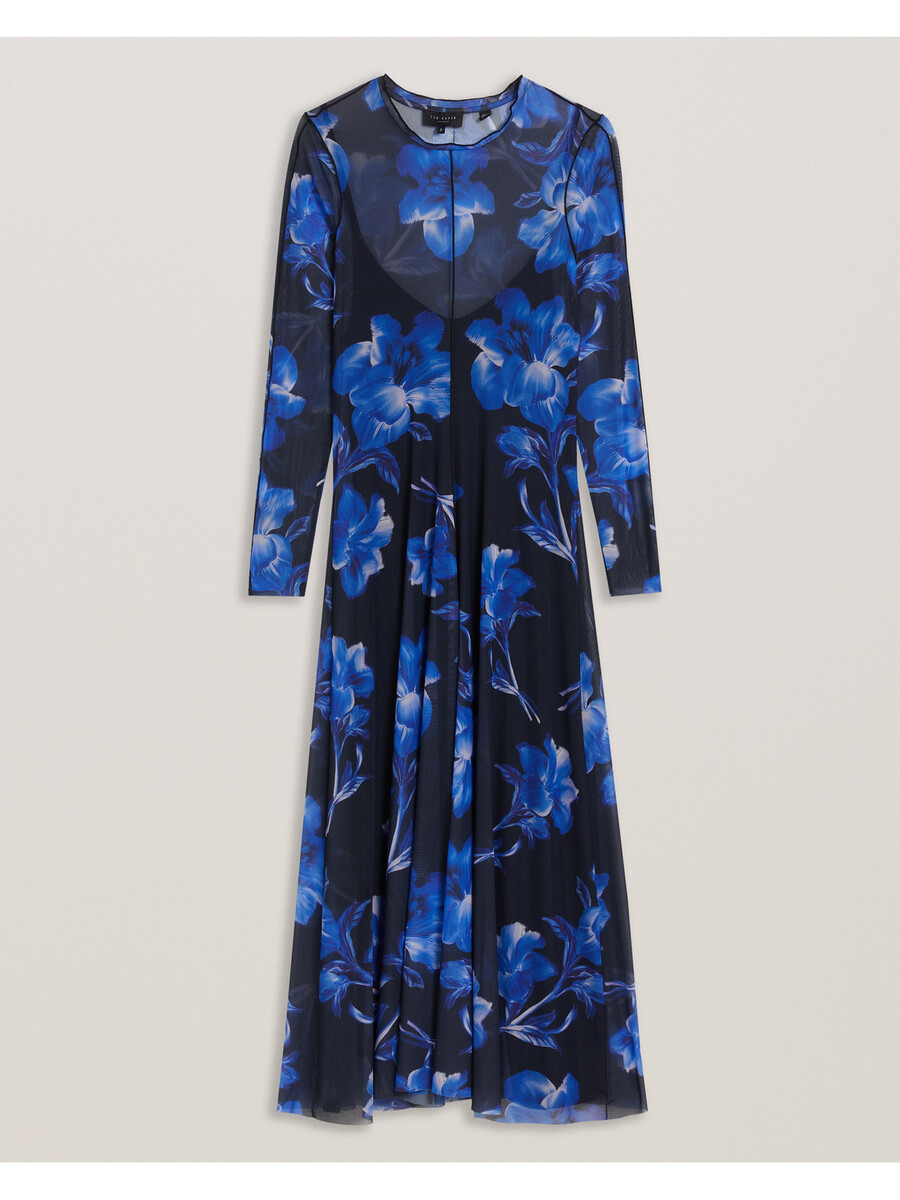 rozeen - vestido estampado de manga larga de malla
