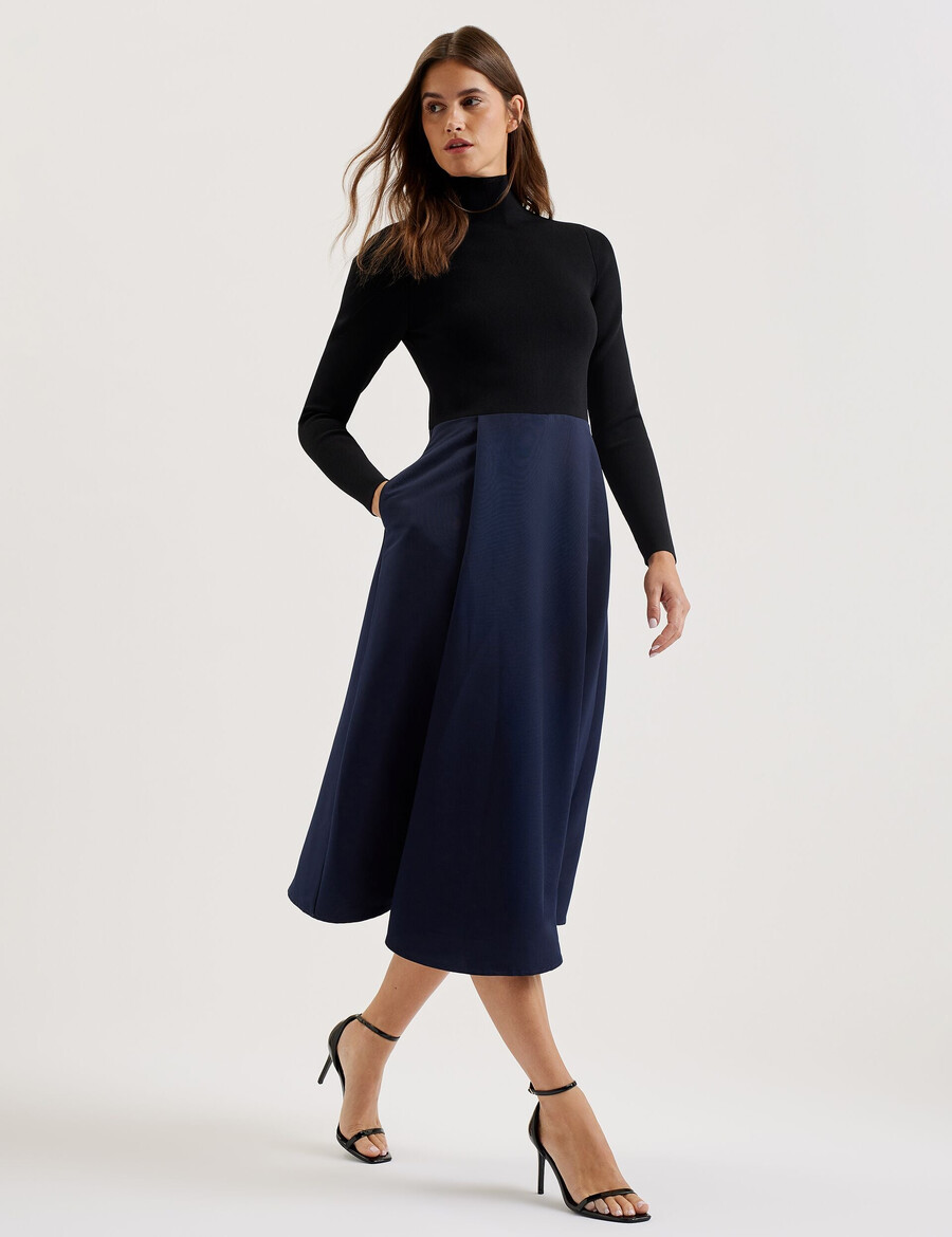 chira - vestido midi de punto con falda cruzada