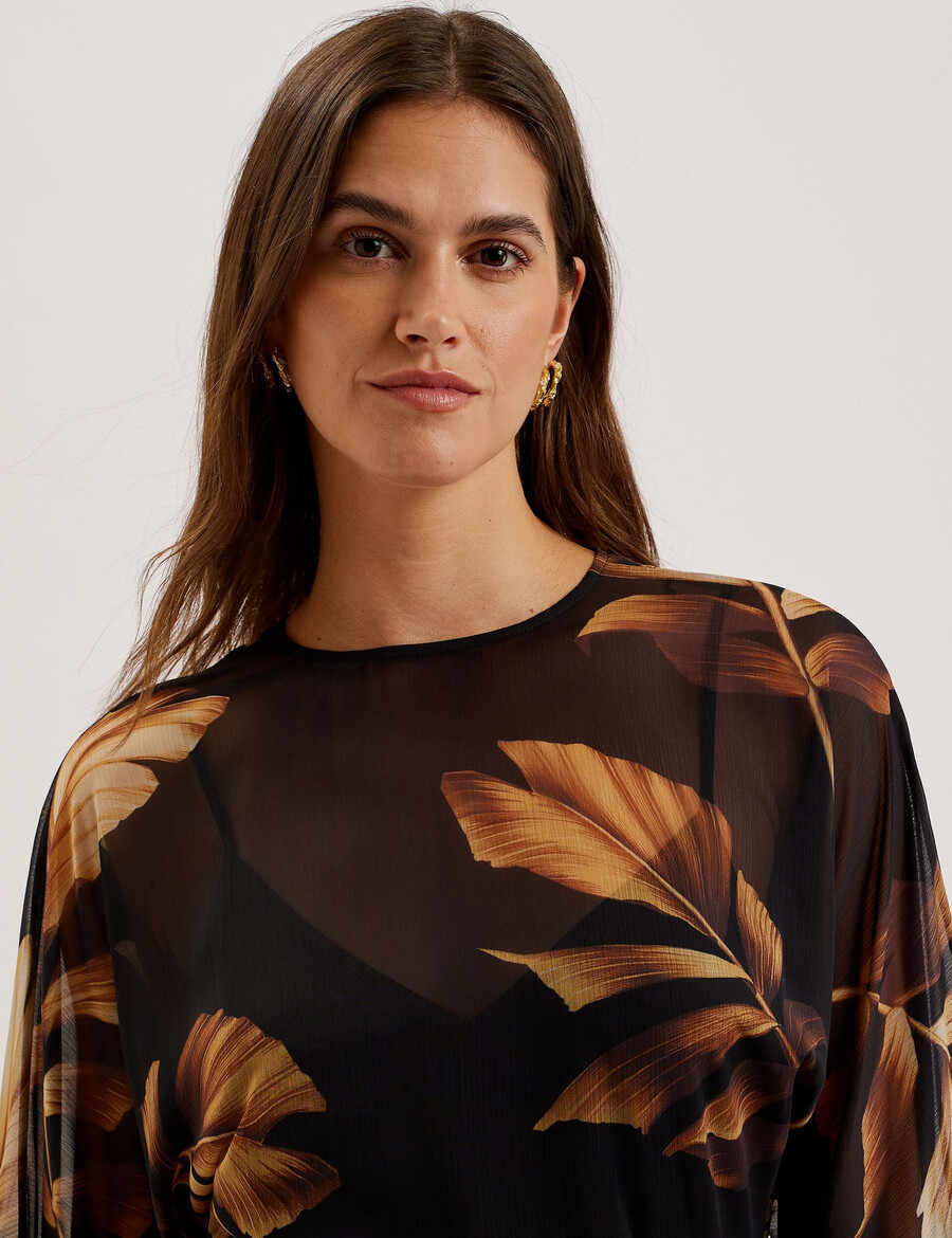 elster - vestido mini de gasa estampada con lazo en la cintura