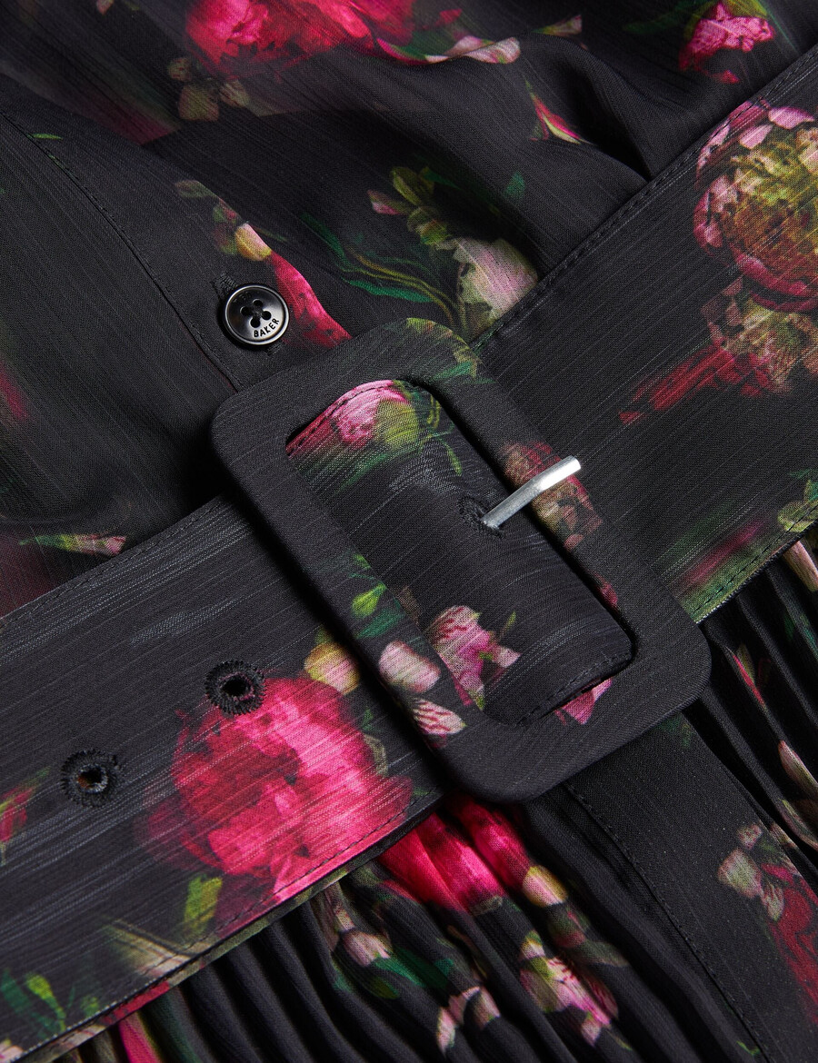 ceiba - vestido camisero largo plisado con estampado floral