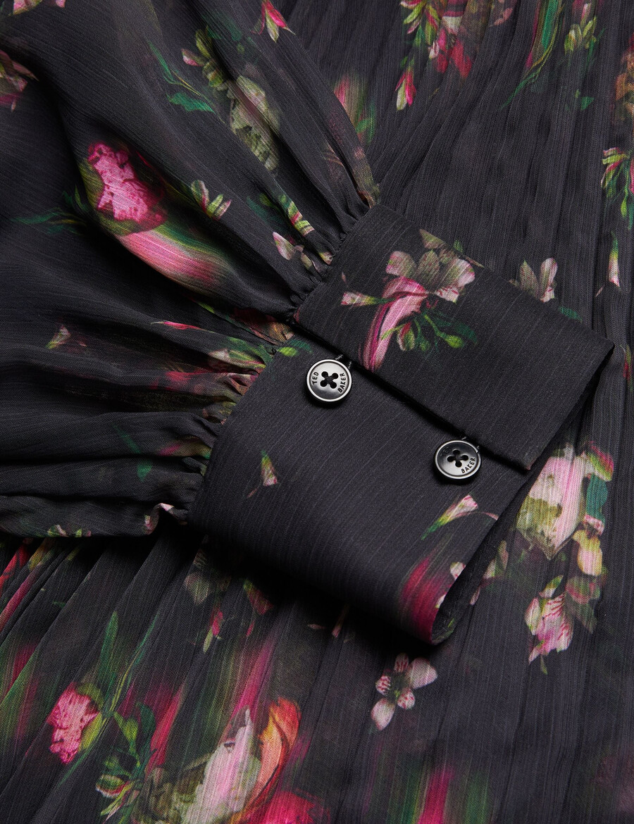 ceiba - vestido camisero largo plisado con estampado floral