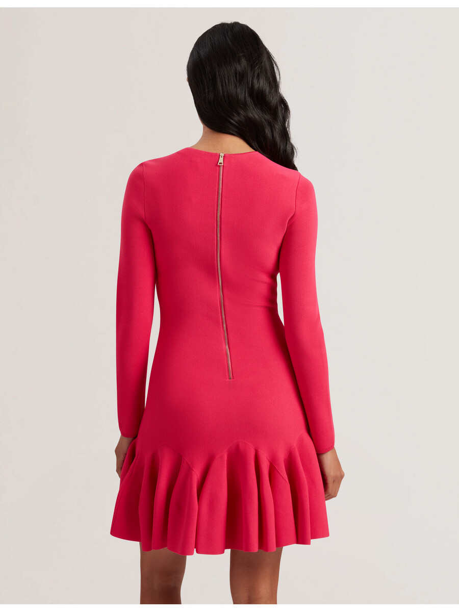 loisss - vestido mini de punto de manga larga con volante en el dobladillo