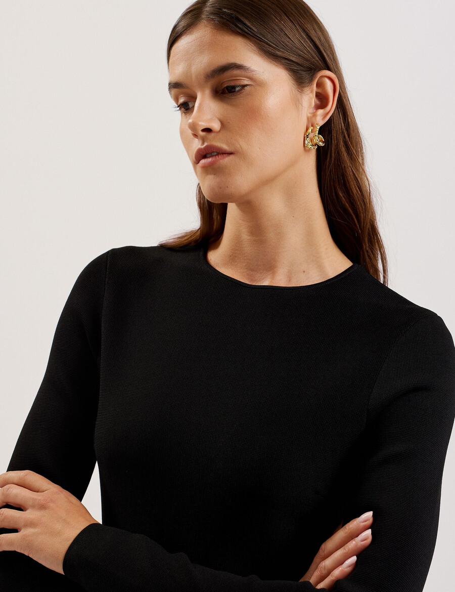 loisss - vestido mini de punto de manga larga con volante en el dobladillo