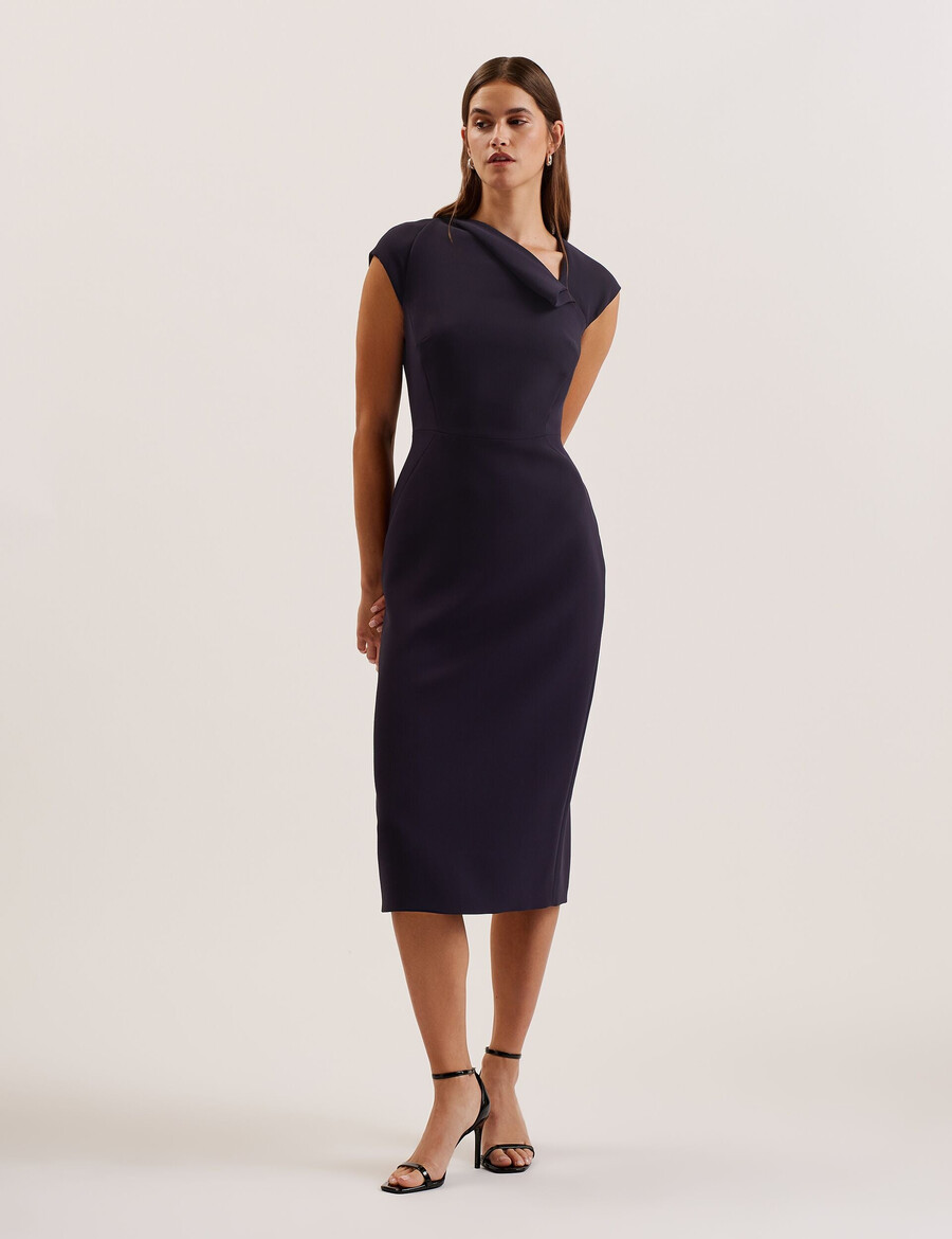 bayree - vestido tubo midi con escote plegado