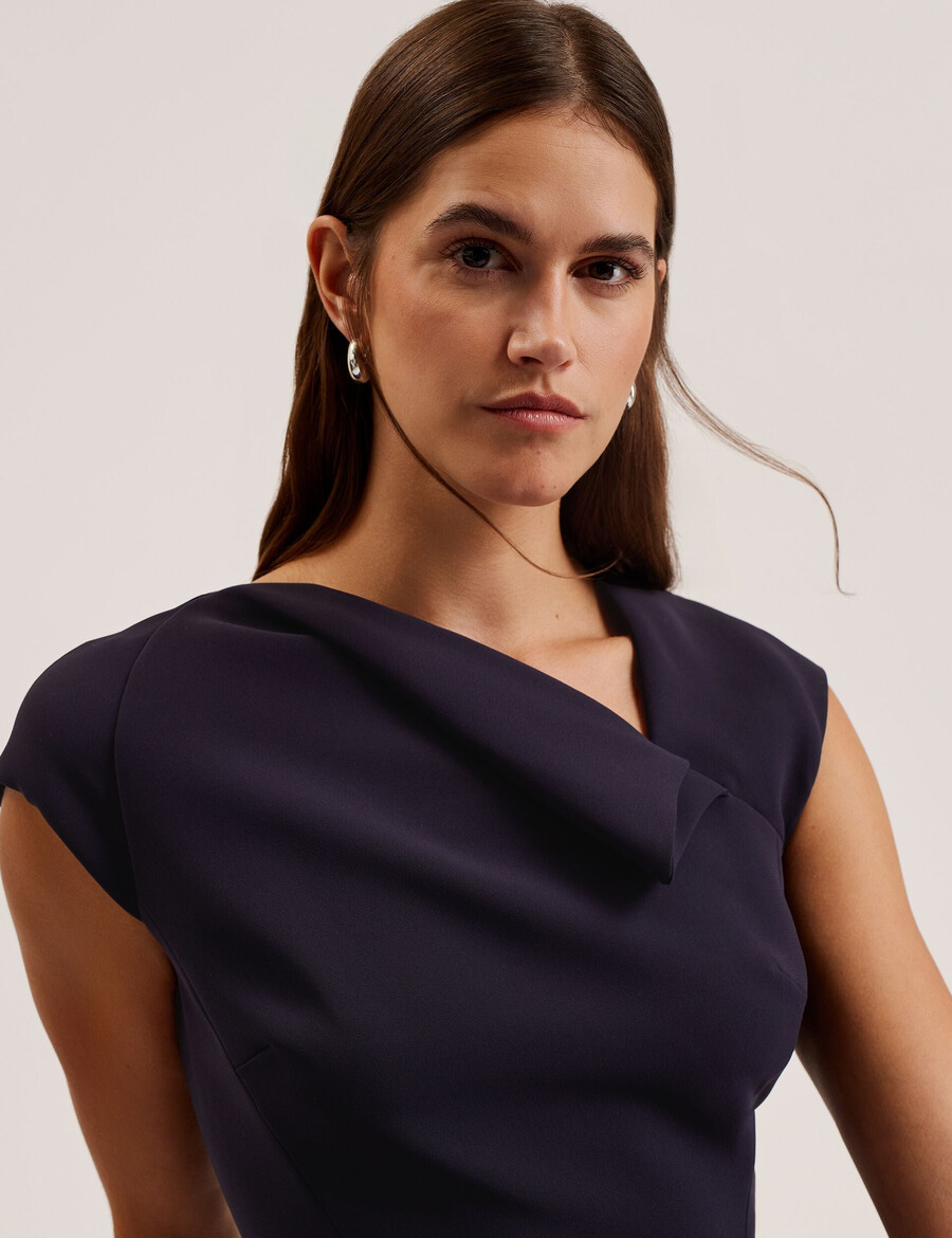 bayree - vestido tubo midi con escote plegado