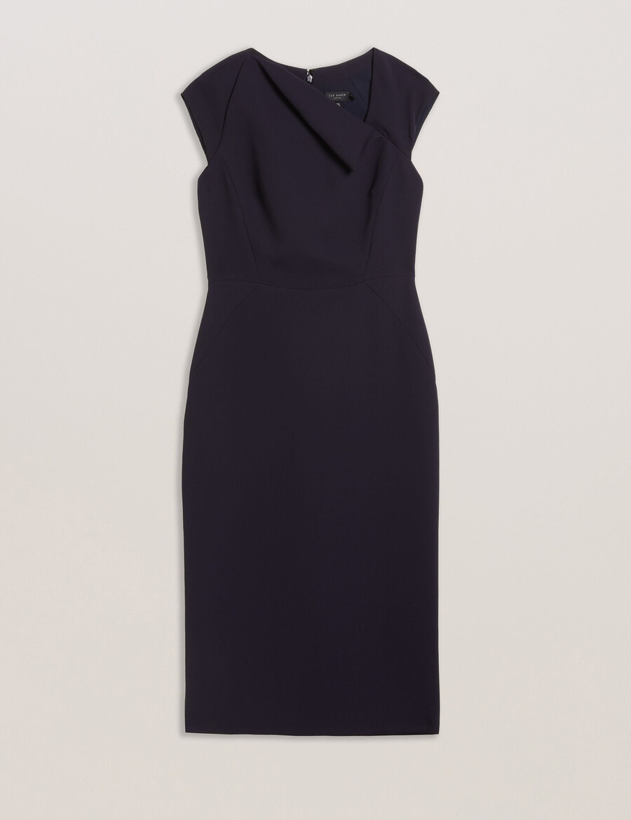 bayree - vestido tubo midi con escote plegado