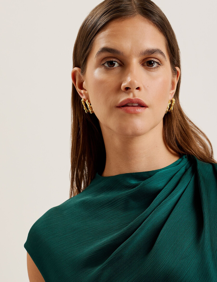 rimini - vestido midi de gasa con escote drapeado