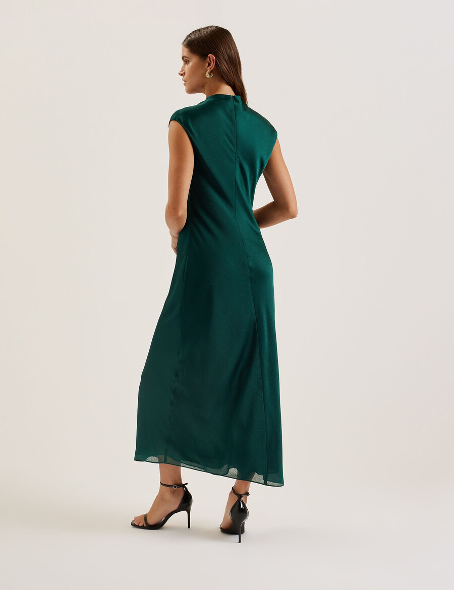 rimini - vestido midi de gasa con escote drapeado