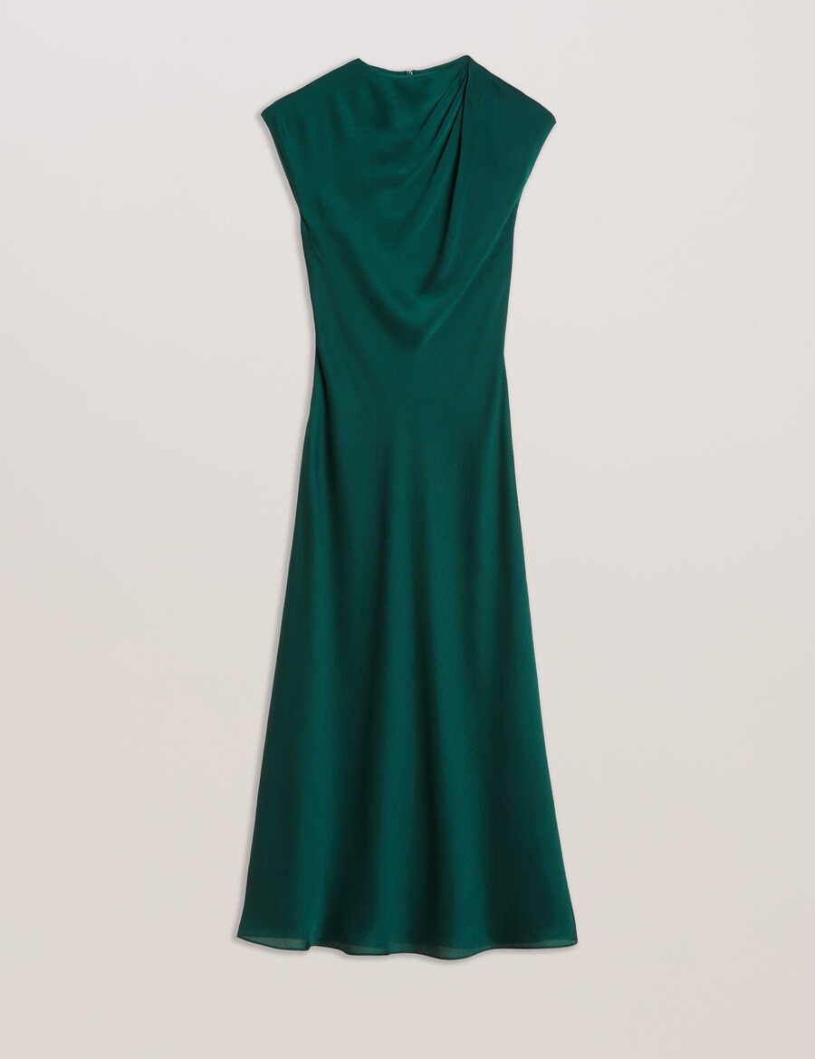 rimini - vestido midi de gasa con escote drapeado