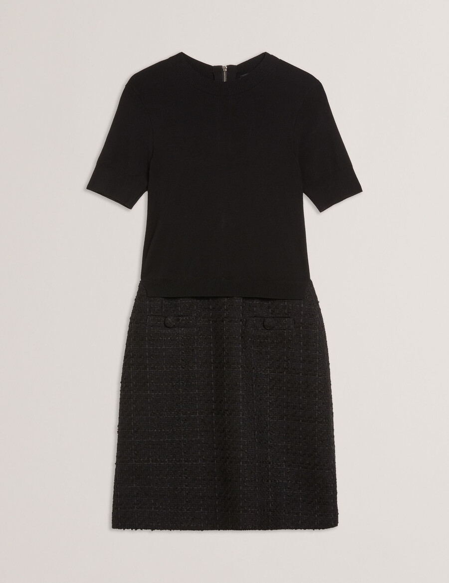 komam - vestido mini de corte a con escote de punto y escote en forma de a