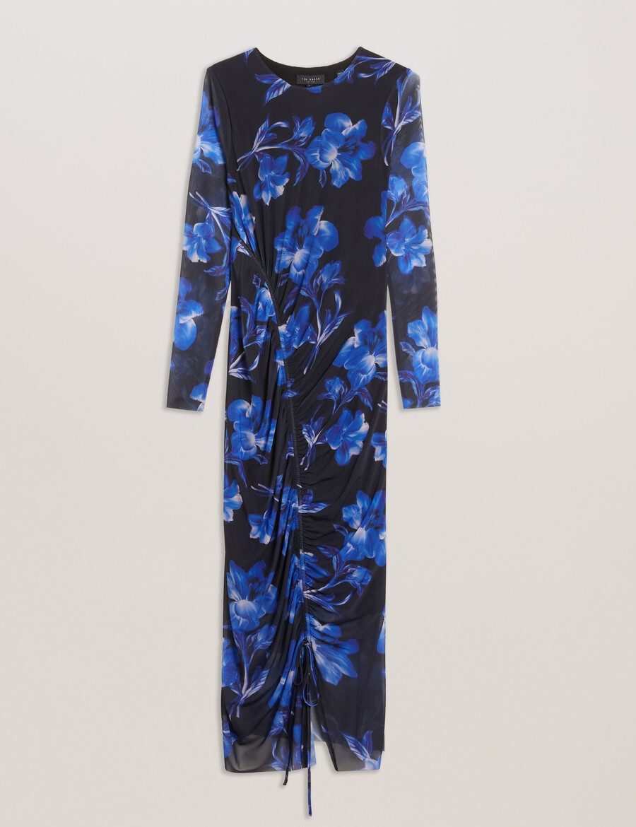 marliyy - vestido midi ajustado de malla con estampado floral