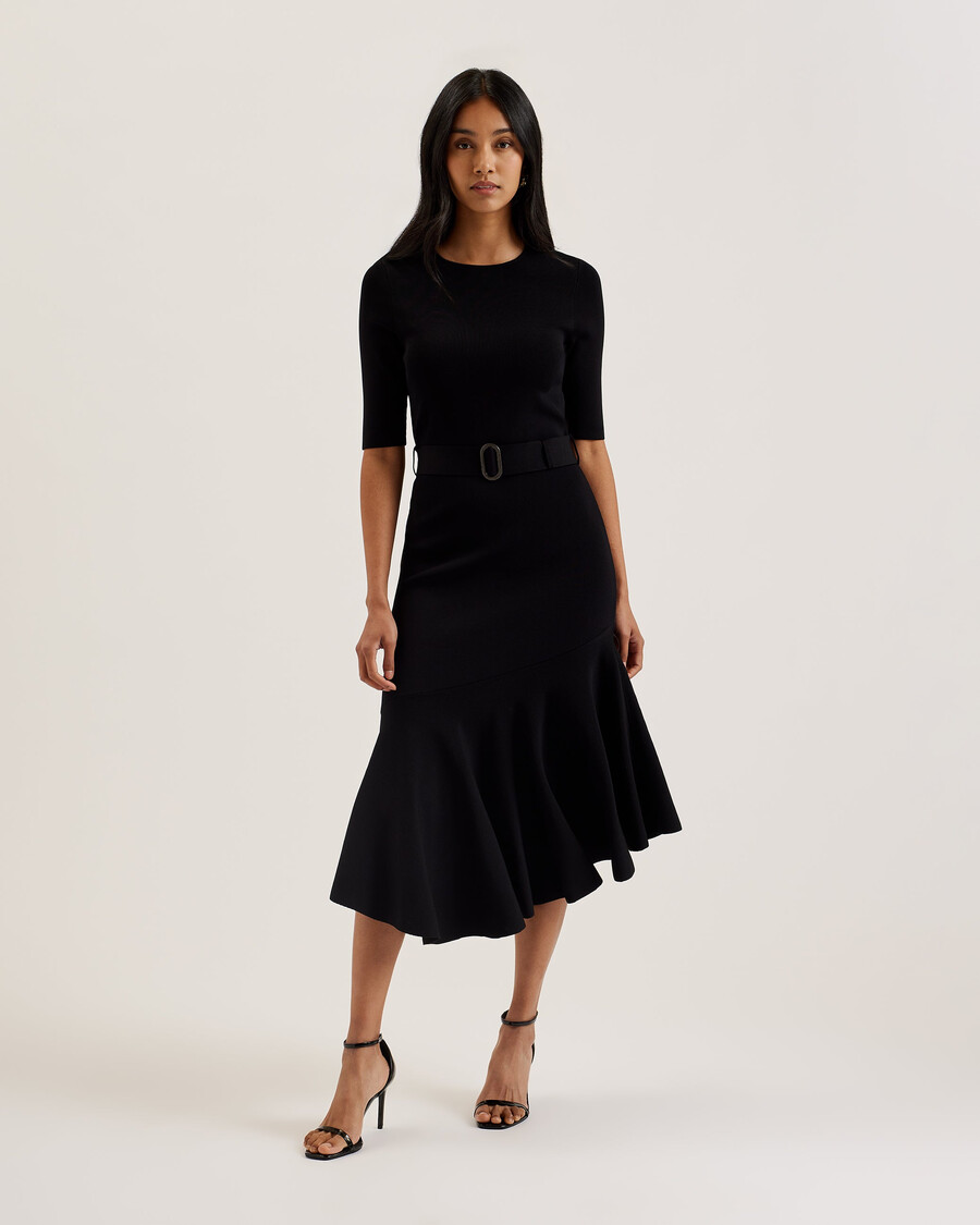 samalee - vestido midi de punto con dobladillo volteado