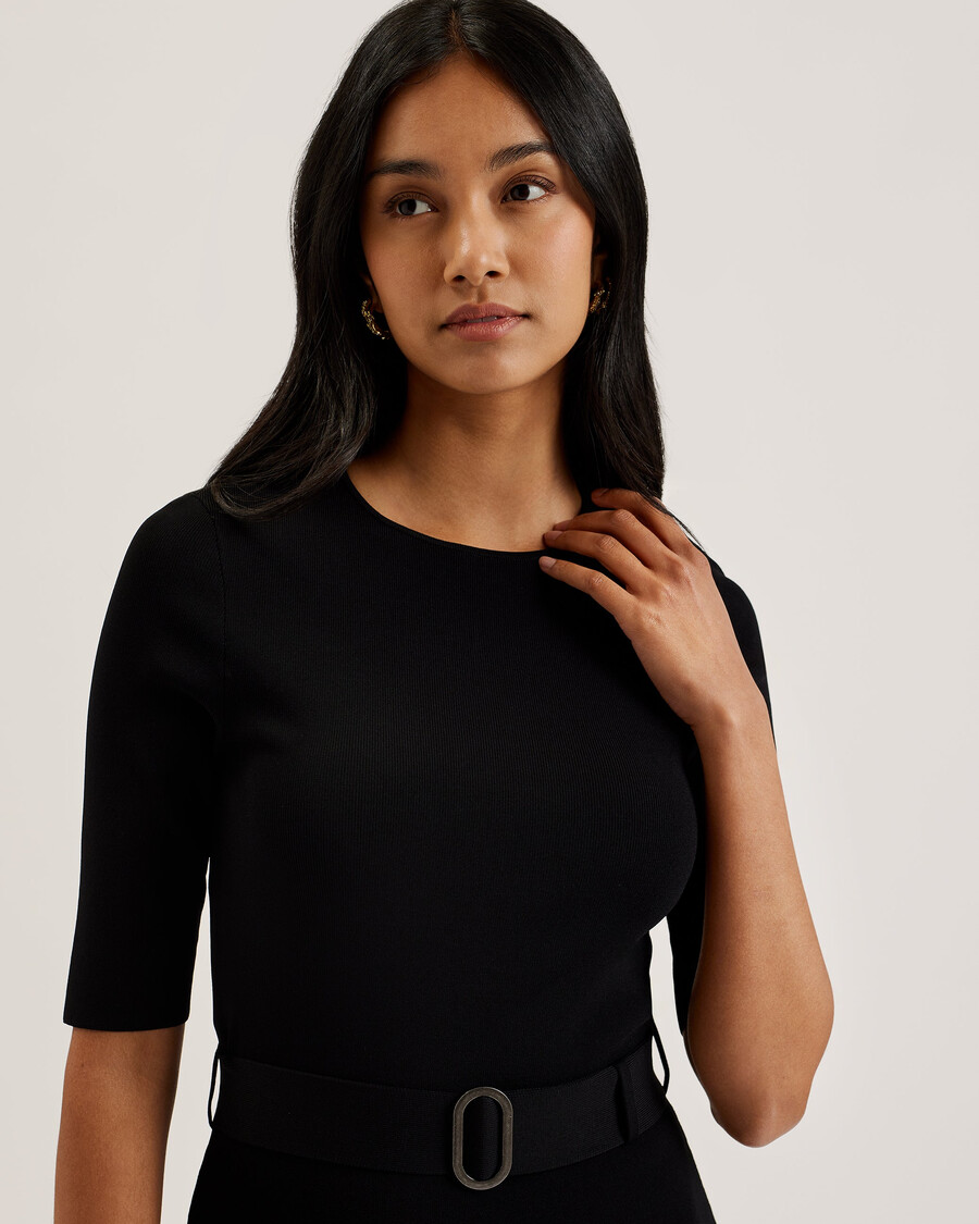 samalee - vestido midi de punto con dobladillo volteado