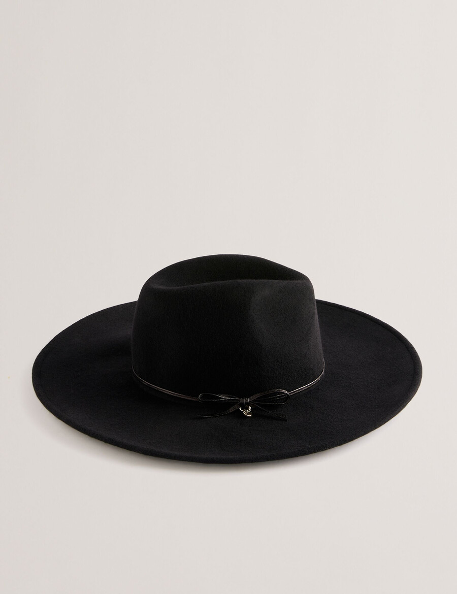 abbiiio - sombrero fedora de pura lana con detalle de lazo