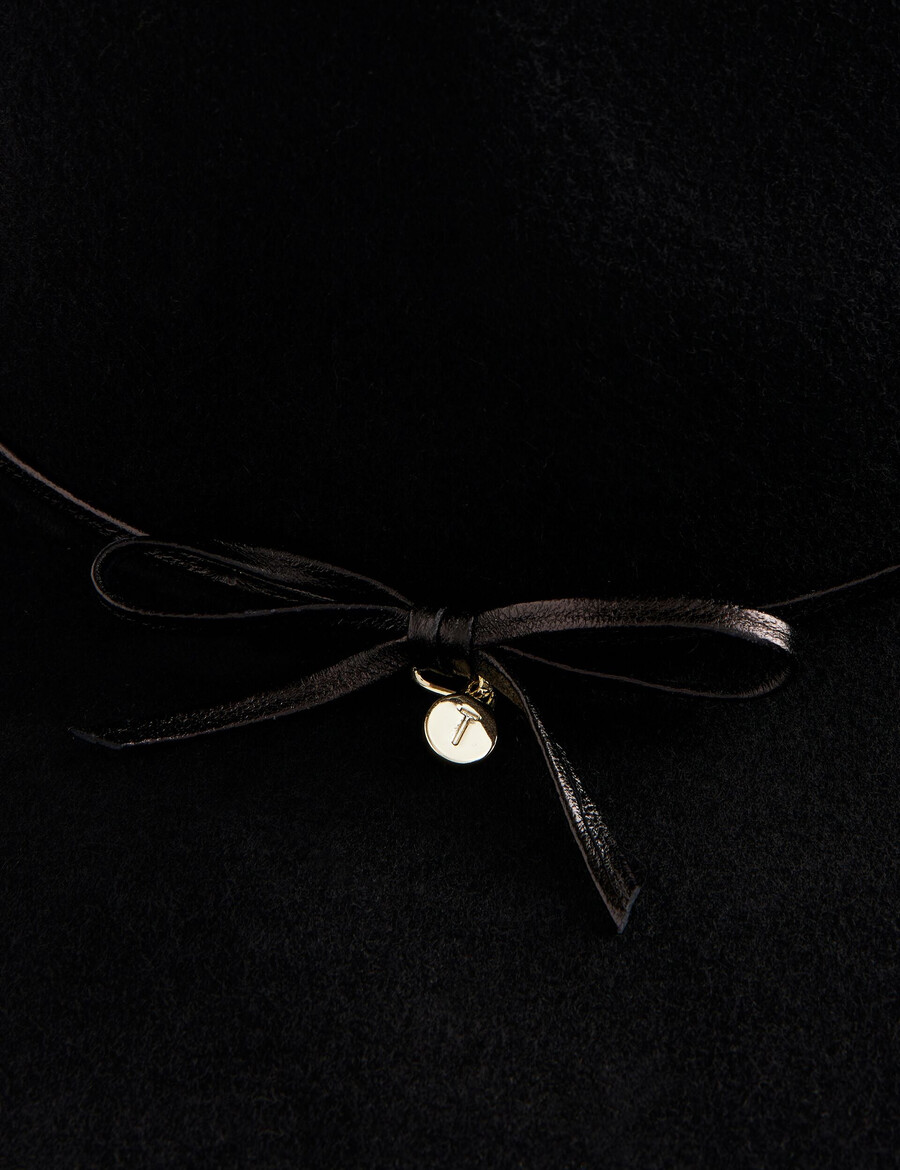 abbiiio - sombrero fedora de pura lana con detalle de lazo
