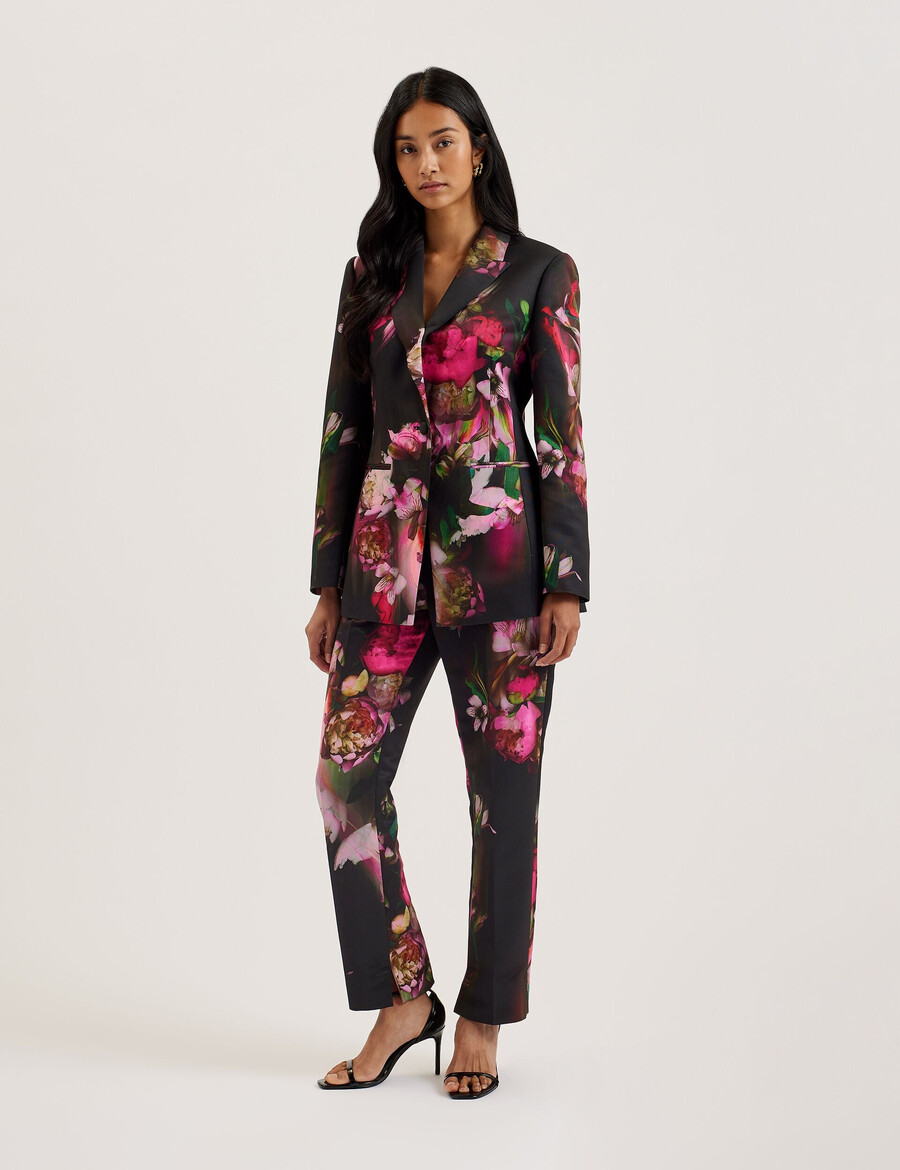 okunit - pantalones de vestir con estampado floral y pernera cónica