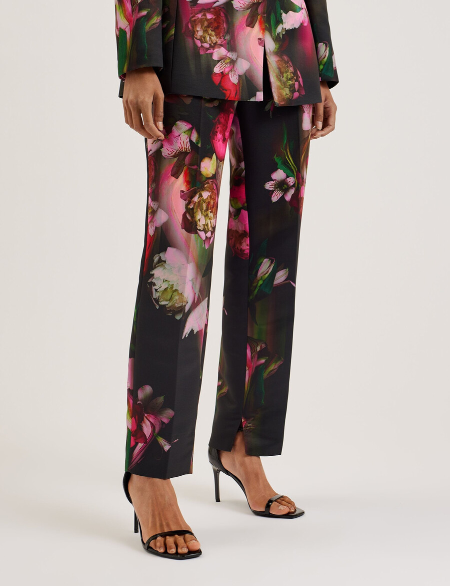 okunit - pantalones de vestir con estampado floral y pernera cónica