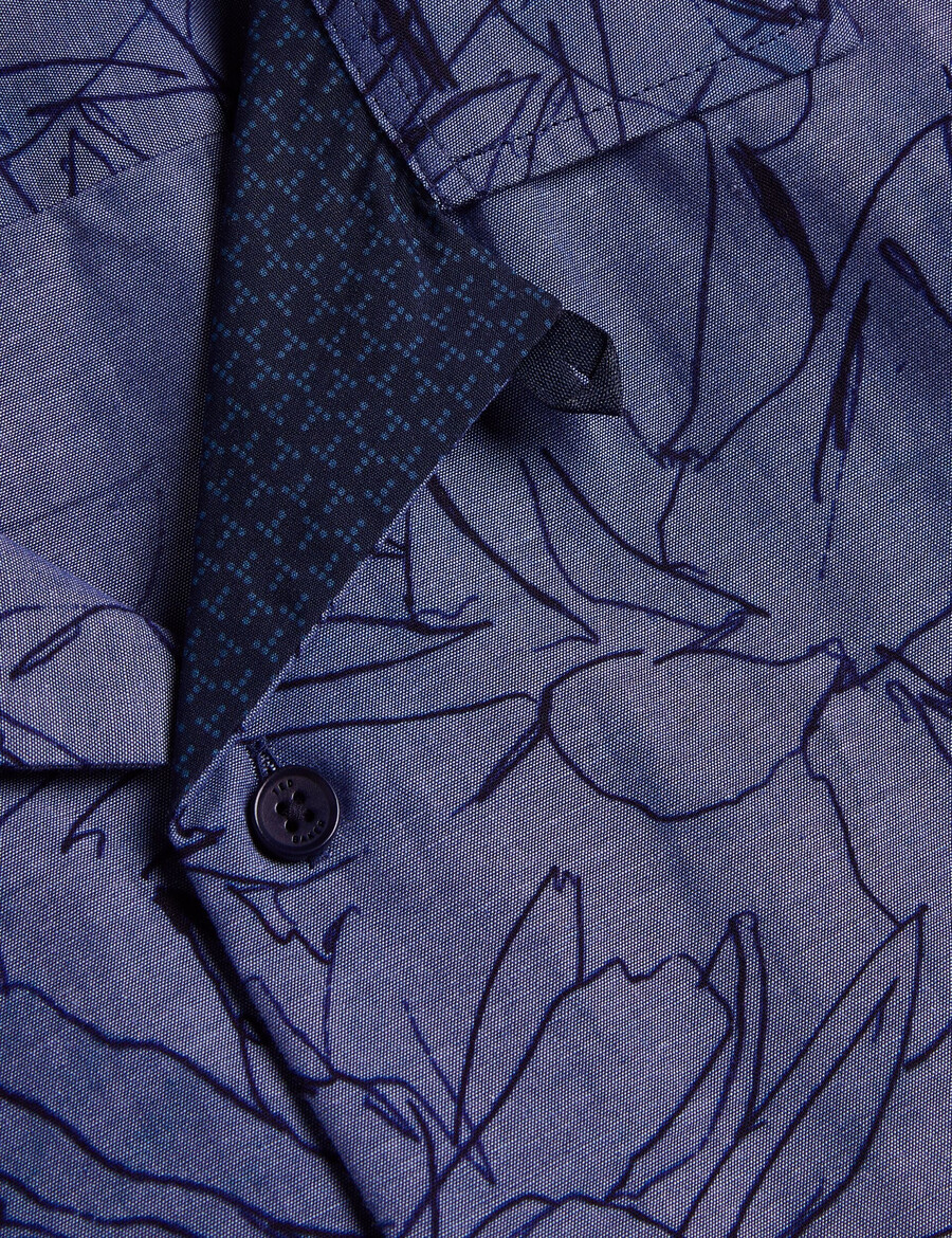terroni - camisa de algodón chambray con estampado floral y manga corta