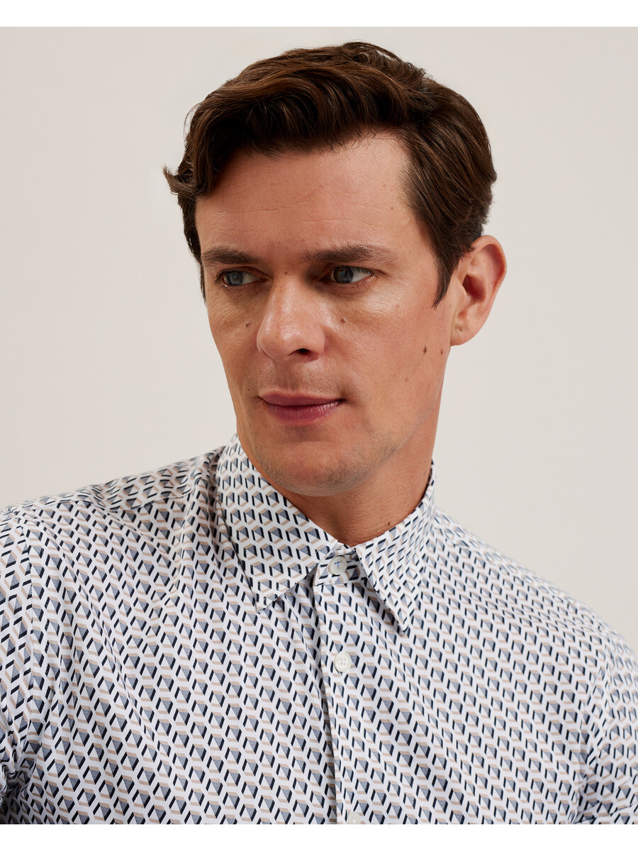 joshhy - camisa de manga larga con diseño geométrico y corte ajustado