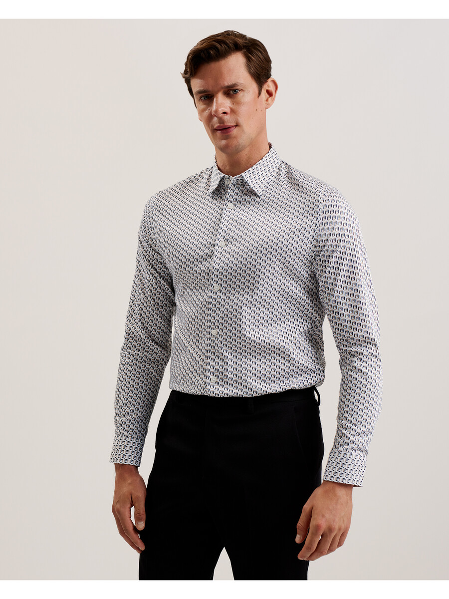 joshhy - camisa de manga larga con diseño geométrico y corte ajustado