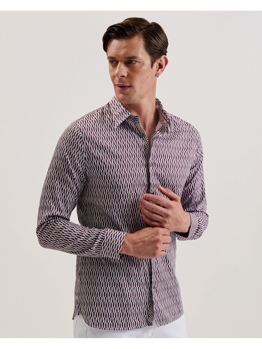 frestin - camisa ajustada de manga larga con estampado geométrico