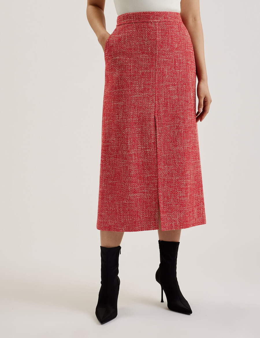 sumis - falda midi de bouclé entallada con abertura delantera
