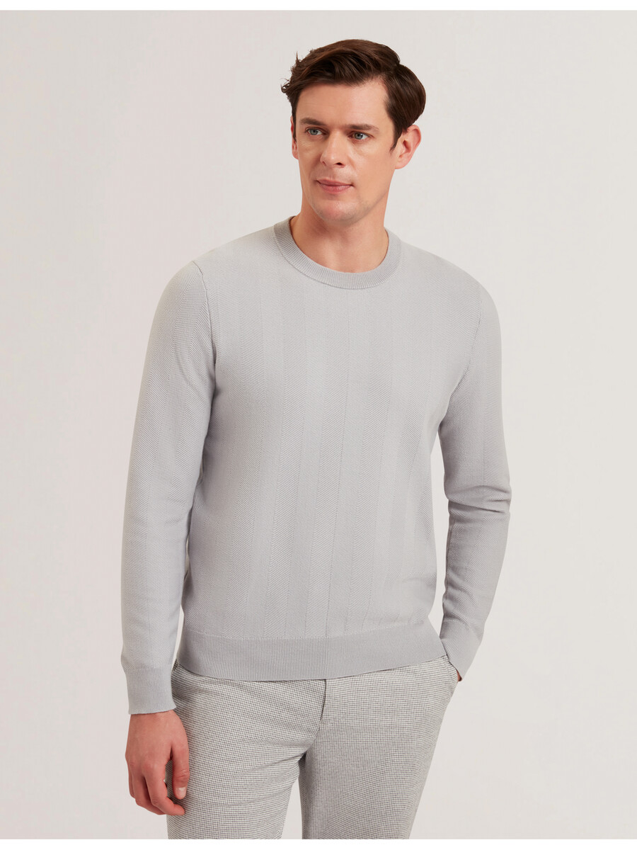 jamals - jersey de cuello redondo con puntadas de espiga de manga larga