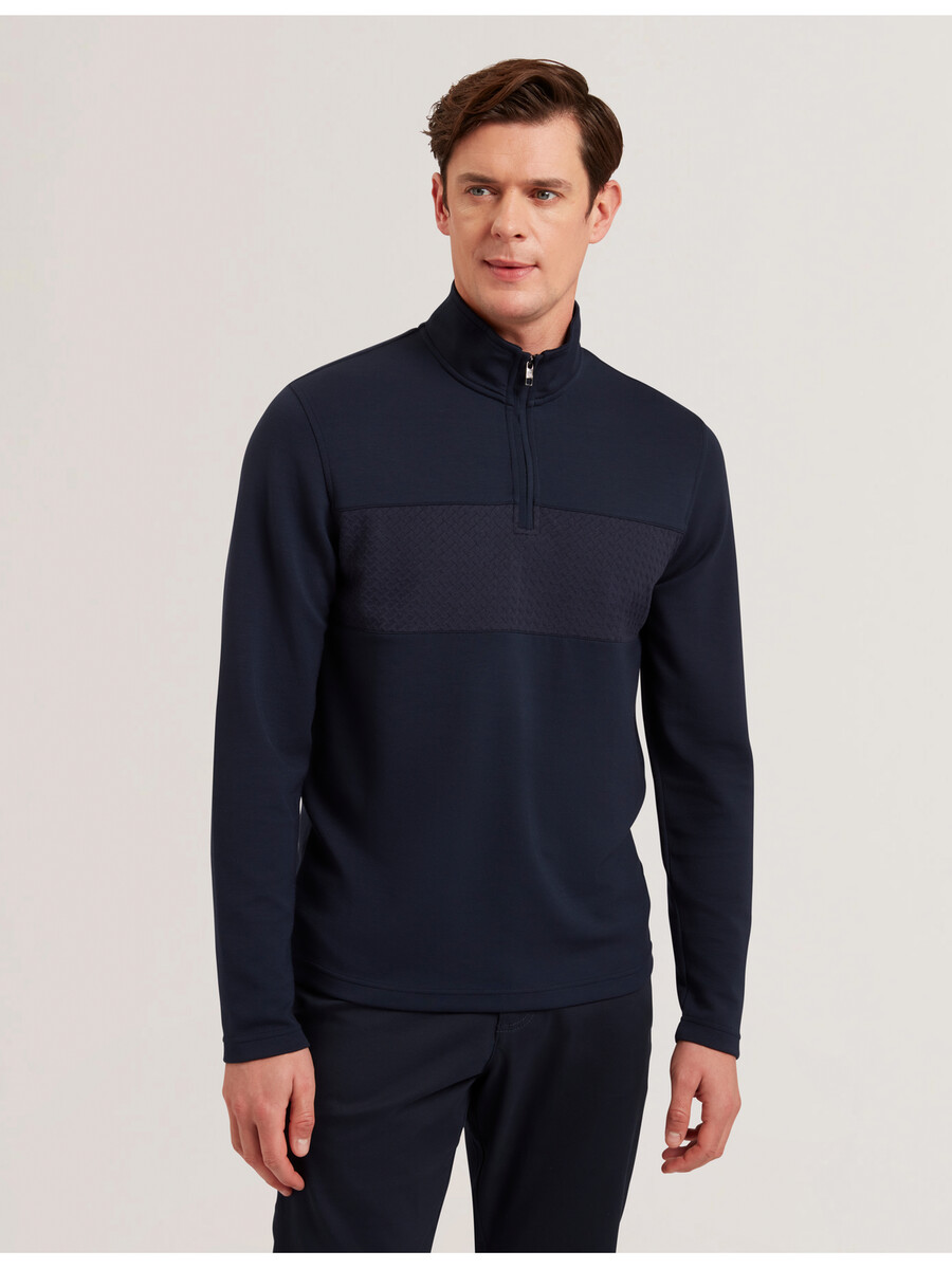 simonea - sudadera modal con media cremallera y panel texturizado