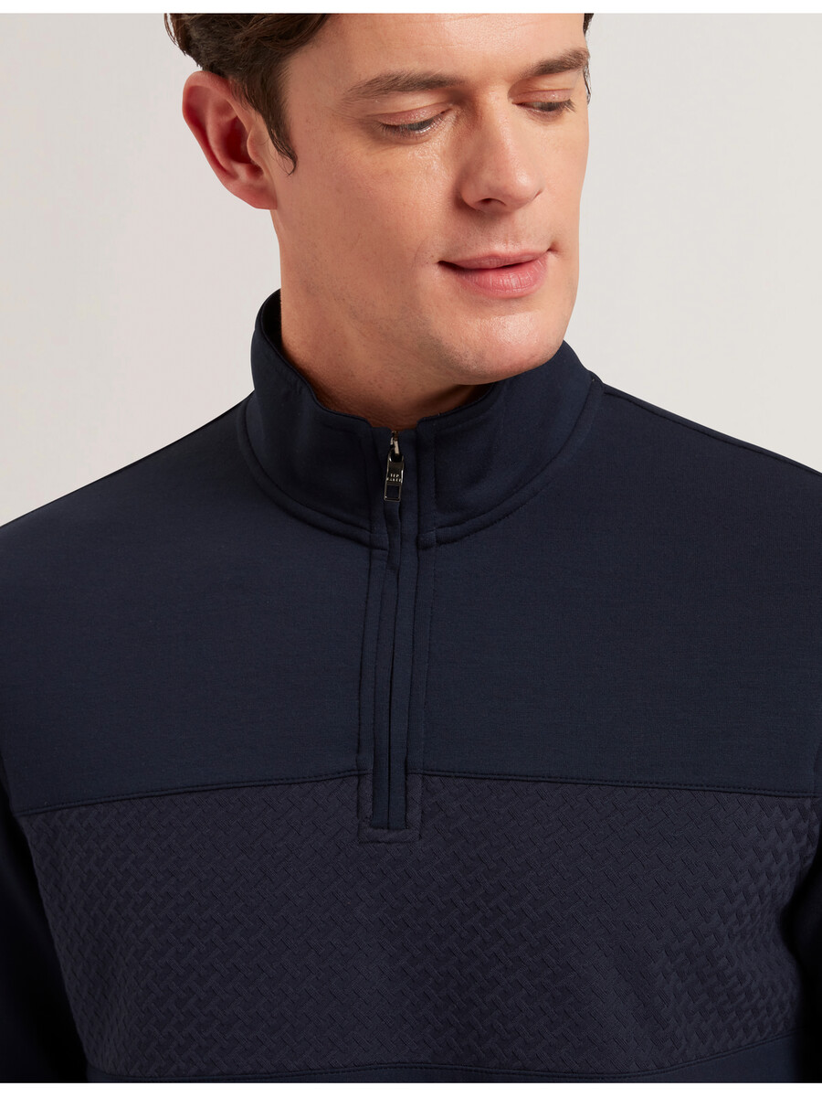simonea - sudadera modal con media cremallera y panel texturizado