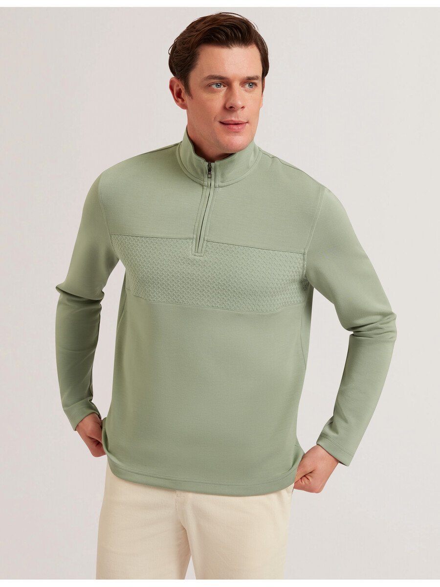 simonea - sudadera modal con media cremallera y panel texturizado