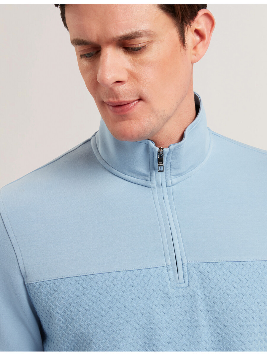 simonea - sudadera modal con media cremallera y panel texturizado