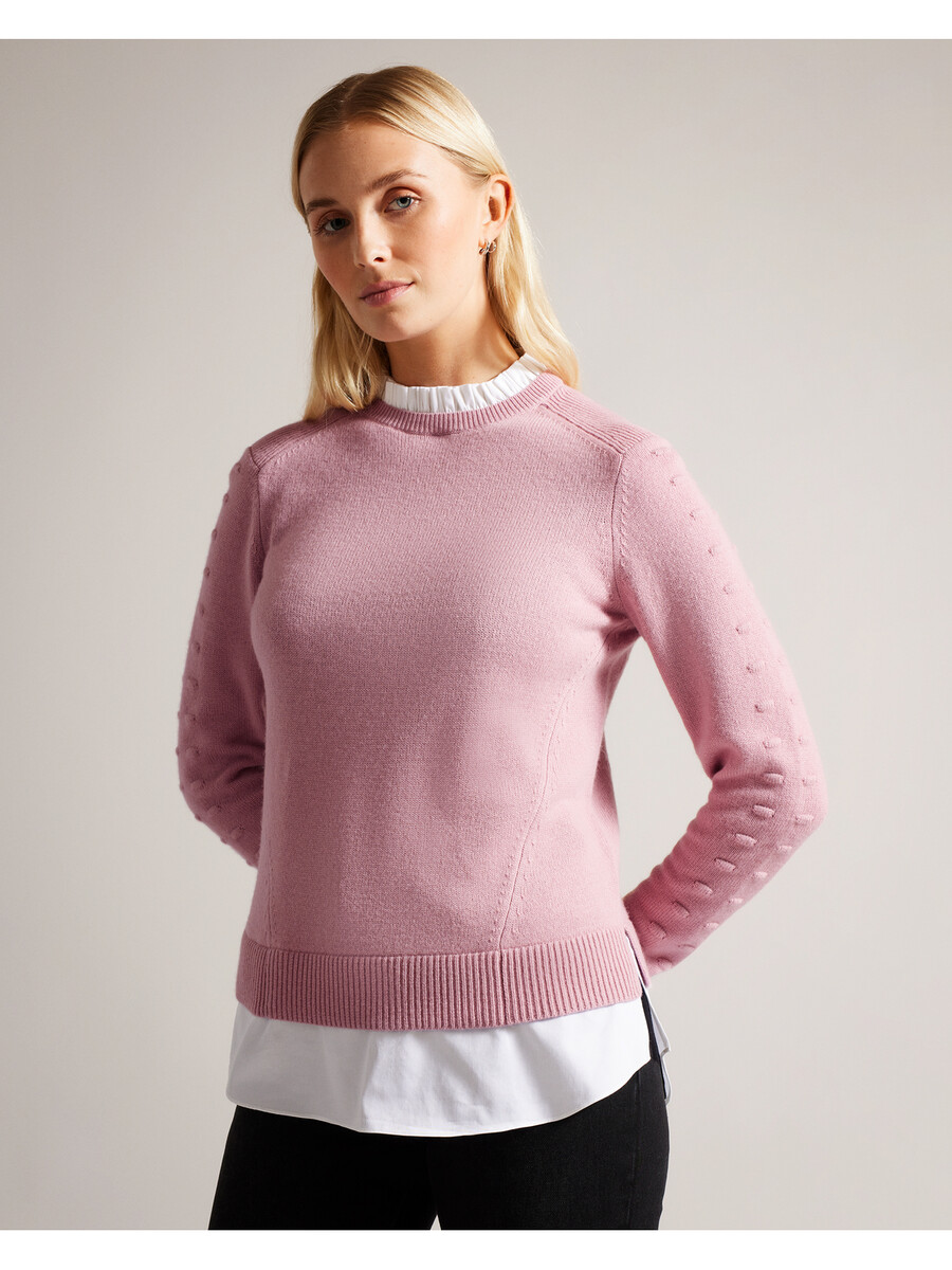 lissiah - jersey de punto con dobladillo de camisa y detalle de pompones