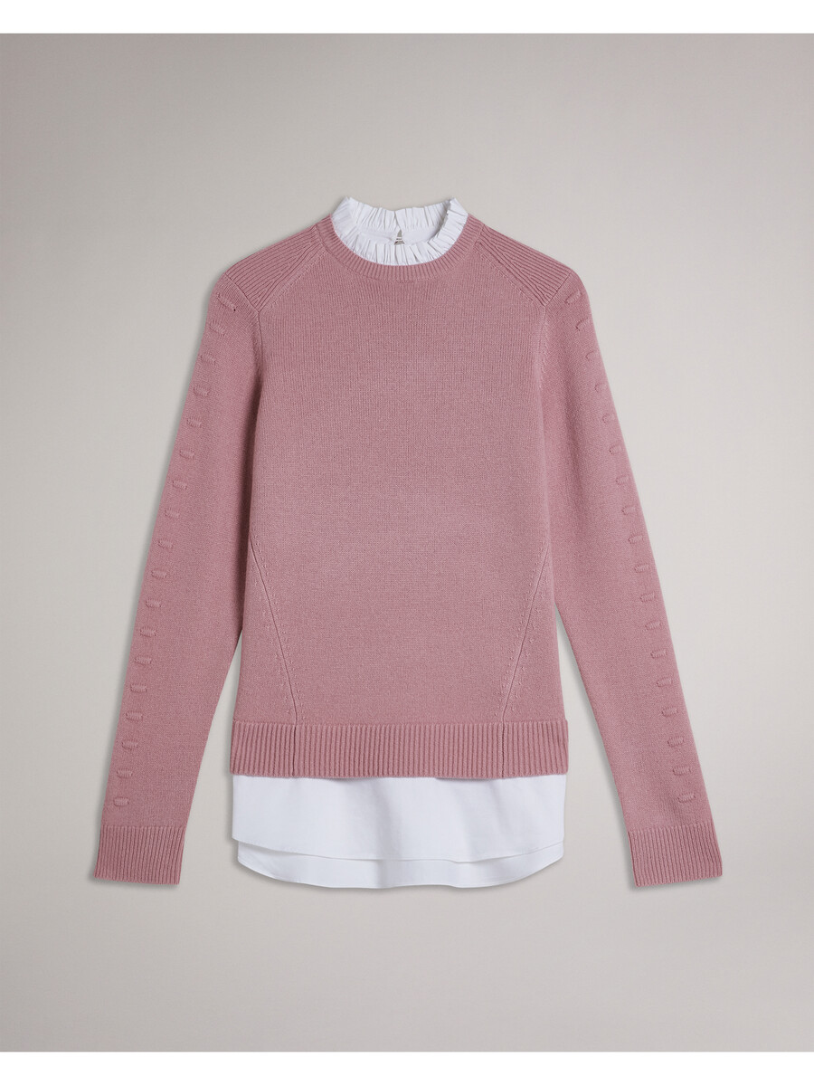 lissiah - jersey de punto con dobladillo de camisa y detalle de pompones