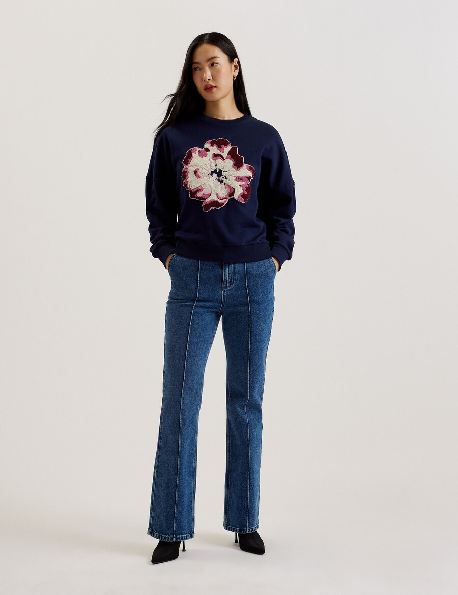 raynahh - sudadera de algodón con estampado floral texturizado