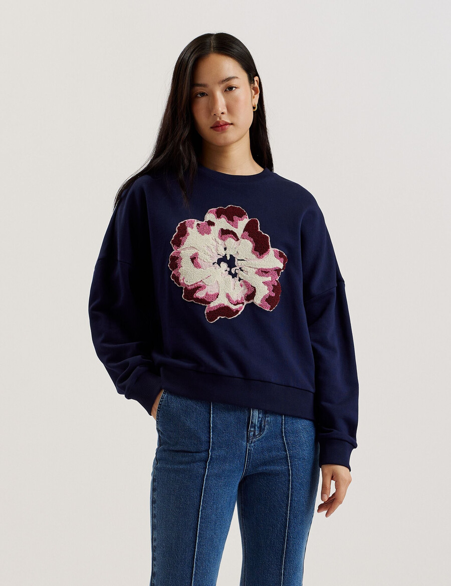 raynahh - sudadera de algodón con estampado floral texturizado