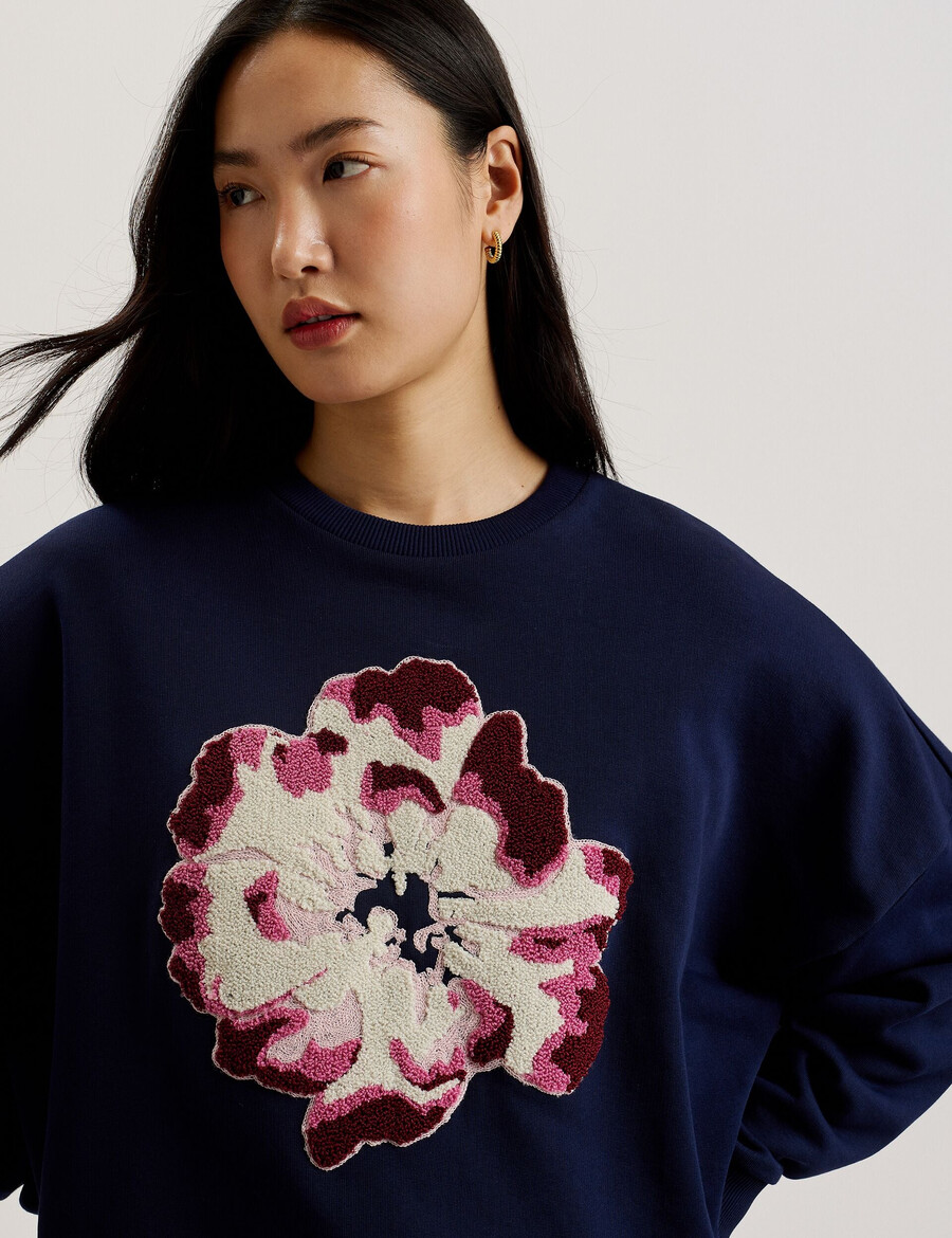 raynahh - sudadera de algodón con estampado floral texturizado
