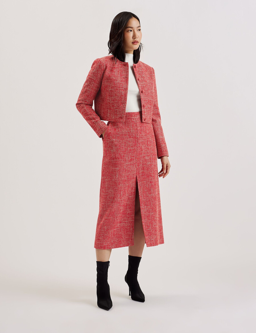 sumis - falda midi de bouclé entallada con abertura delantera