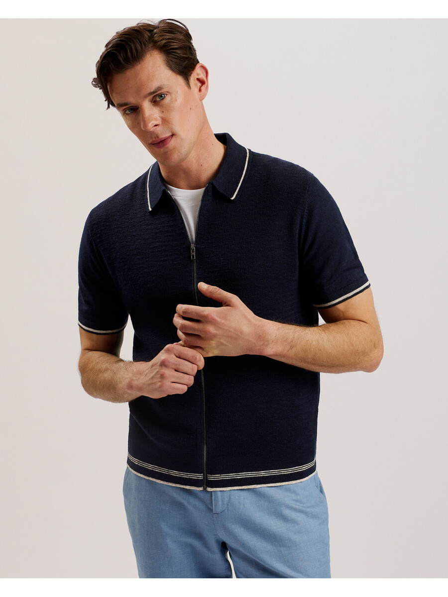 rojor - polo de manga corta con cremallera y textura en el frente