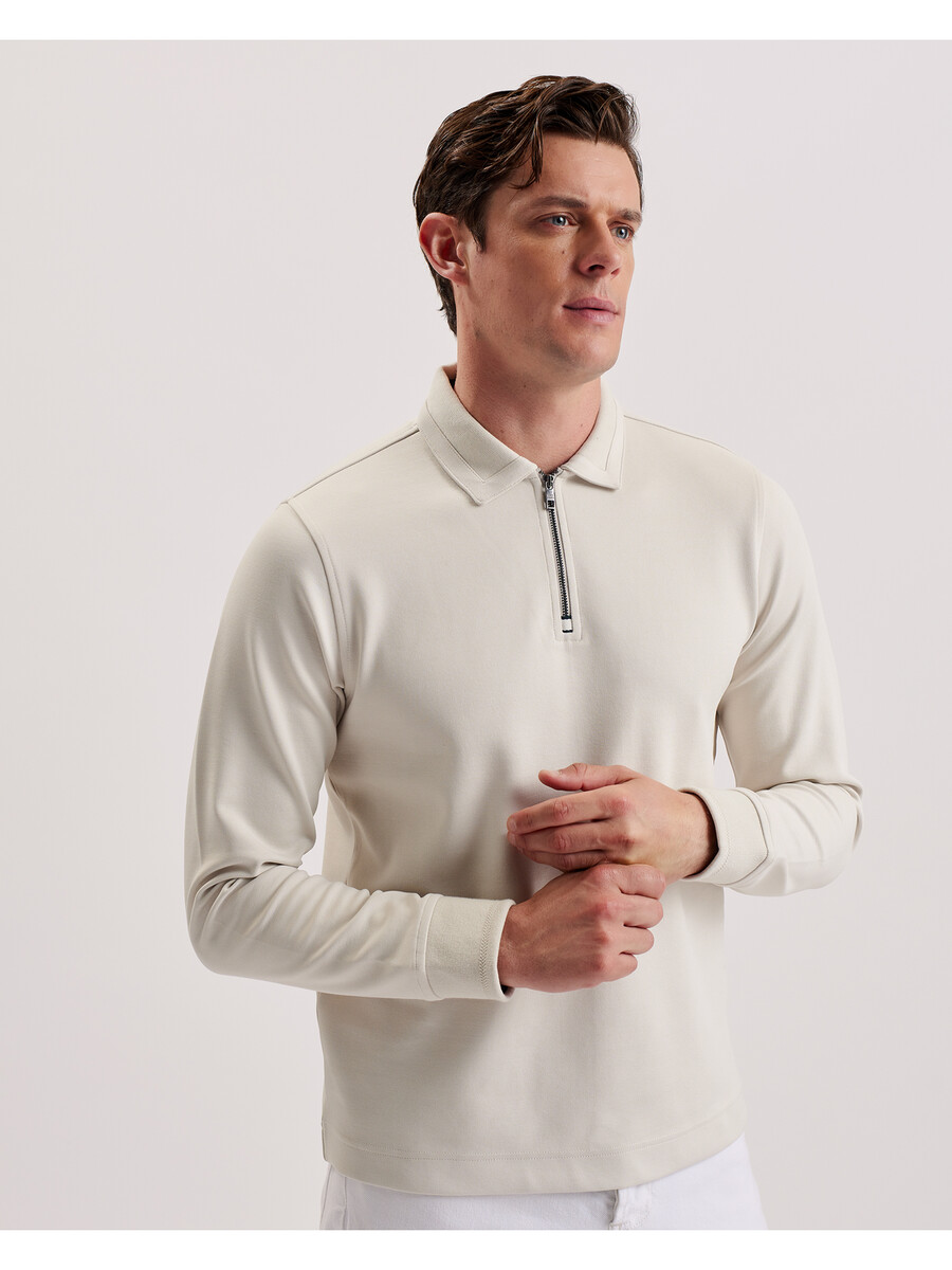 ingmar - polo de mezcla de algodón con cremallera y manga larga