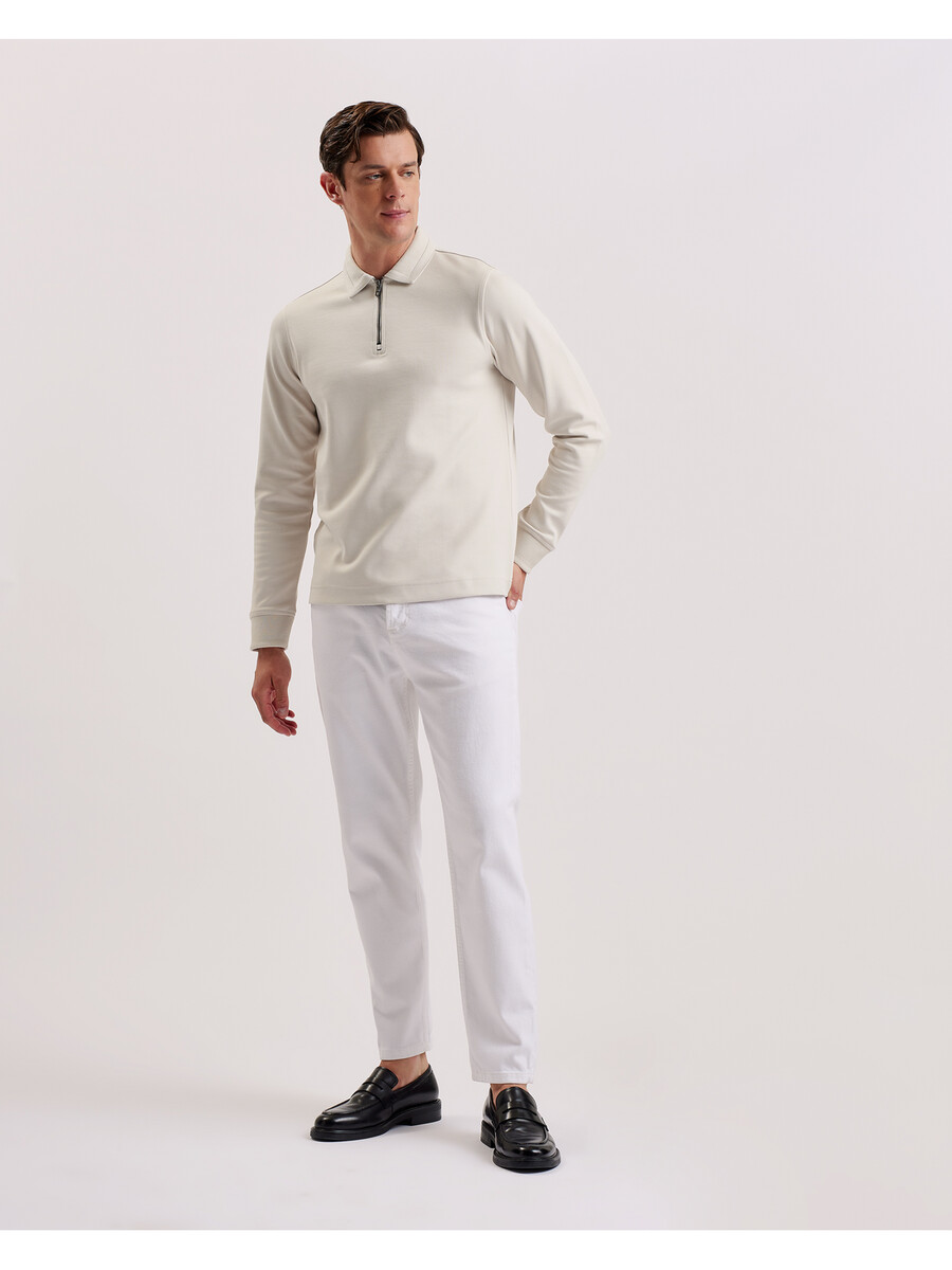 ingmar - polo de mezcla de algodón con cremallera y manga larga