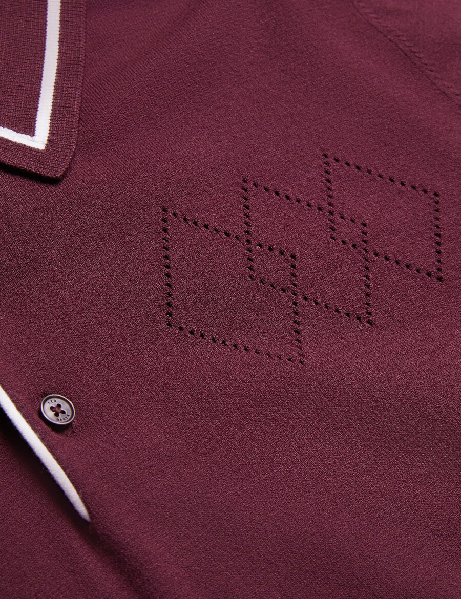 dunow - polo con ribete de rayas y detalle de pointelle